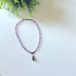 Purple Beaded Necklace with a silver pendant Victorian Retro Romantic Boho